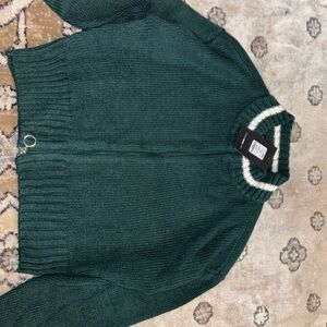 Fashion Nova Green Knit Zip-Up Sweater